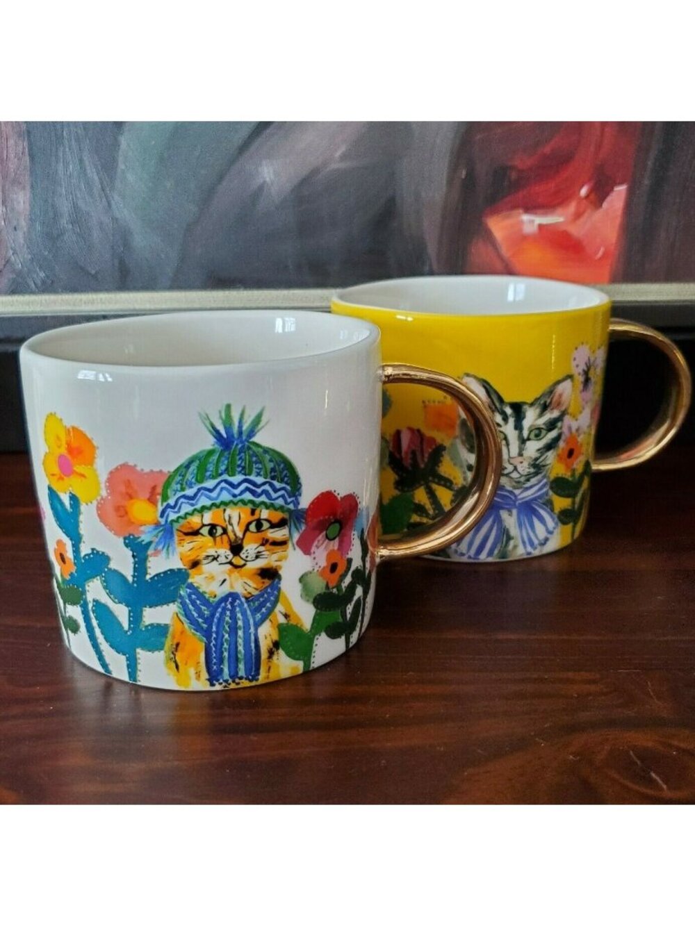 Anthropologie Francesca Kaye Feline Atelier Cat Mugs Set of 2 NEW - Picture 3 of 9